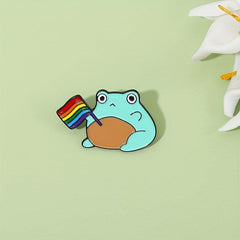 Frog Pattern Brooch with Colorful Flag Electroplating Pin