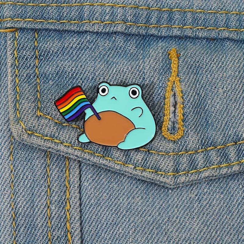 Frog Pattern Brooch with Colorful Flag Electroplating Pin