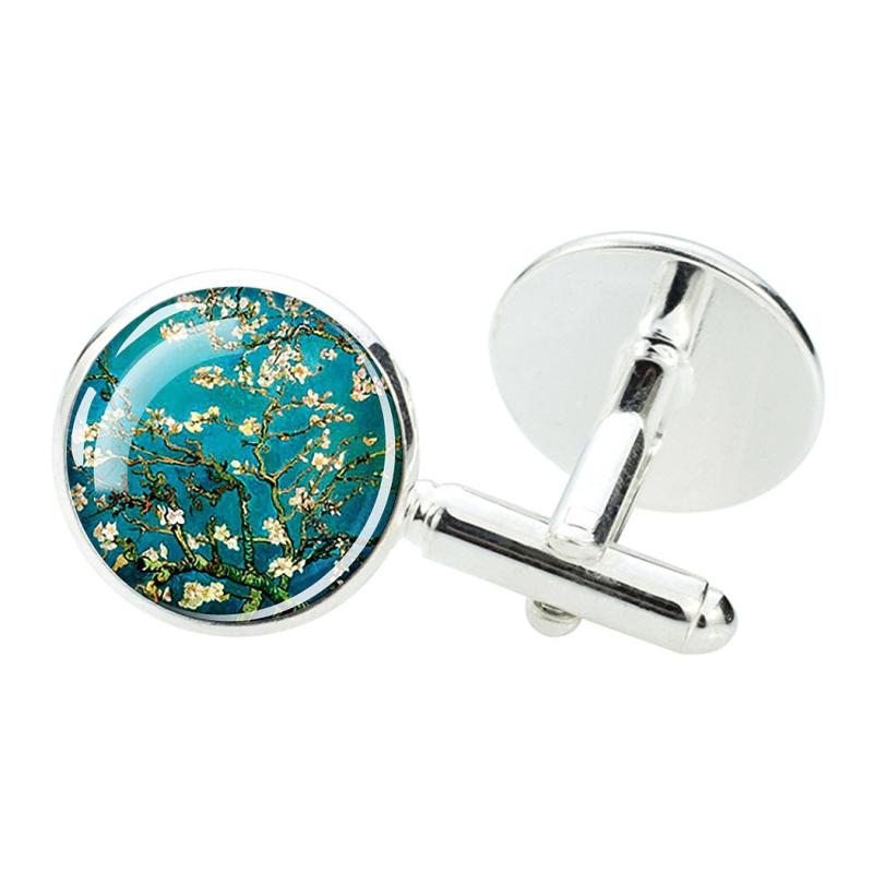 Oil Painting Flower Cufflinks For Men Shirt