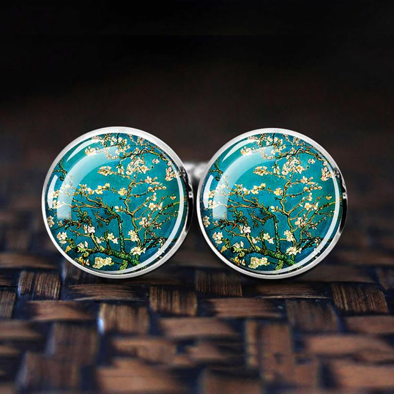 Oil Painting Flower Cufflinks For Men Shirt