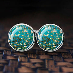 Oil Painting Flower Cufflinks For Men Shirt