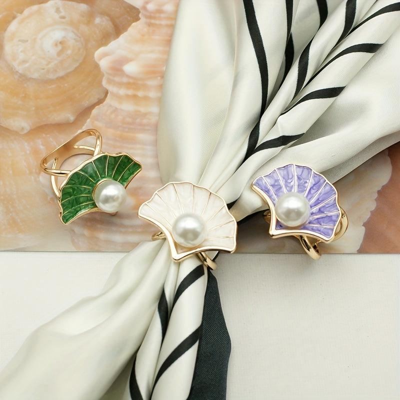 Shell Faux Pear Scarf Buckle Decorative Pocket Square Buckle