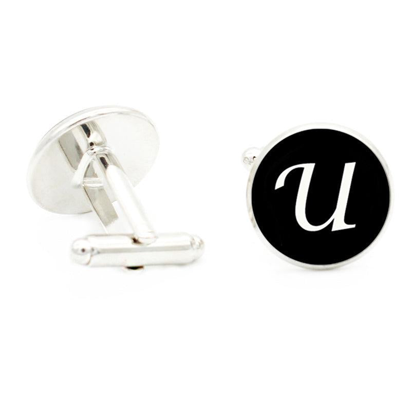 Metal Letter U Cufflinks 16MM Round Suit Shirt Cufflinks