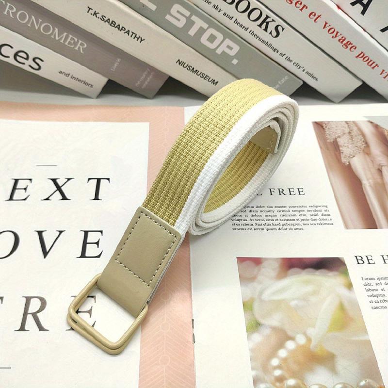 Canvas Belt Double Ring Square Metal Buckle Belt