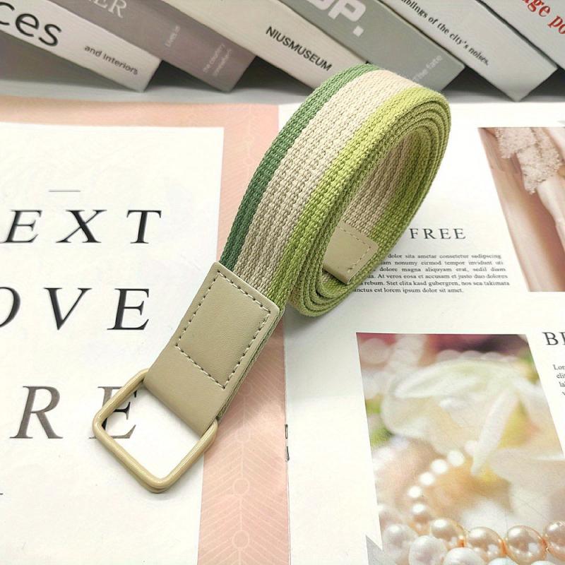 Canvas Belt Double Ring Square Metal Buckle Belt