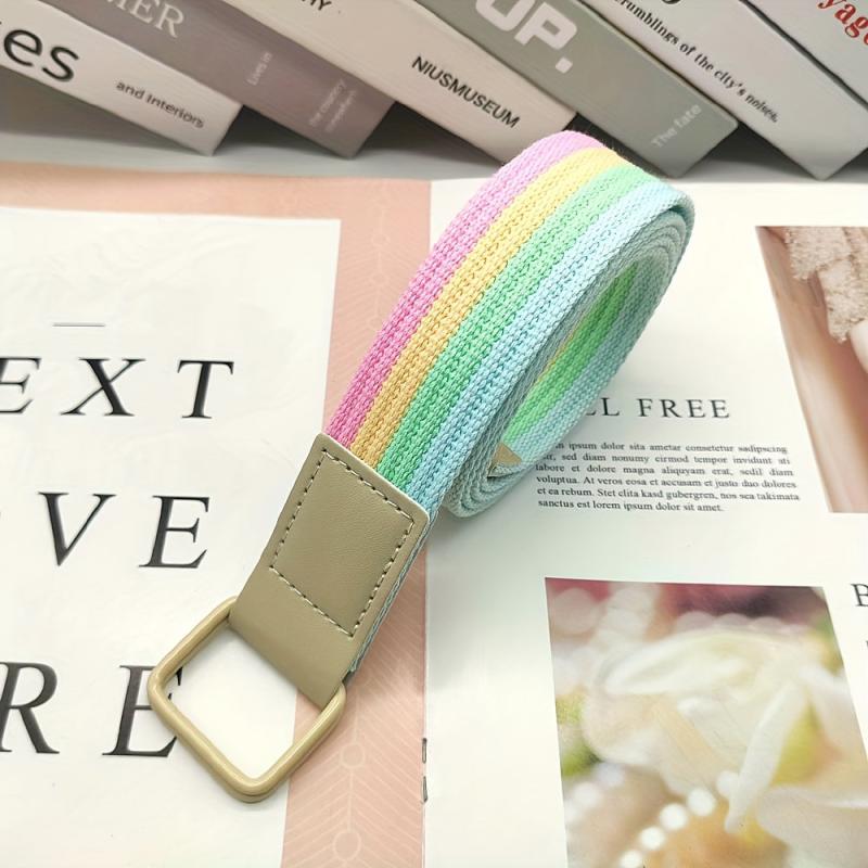 Canvas Belt Double Ring Square Metal Buckle Belt
