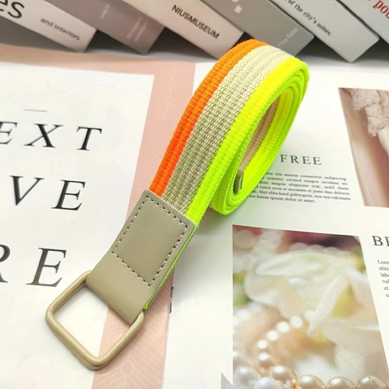 Canvas Belt Double Ring Square Metal Buckle Belt
