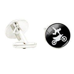 Love Ride Motorcycle Glass Cufflinks for Men Shirt Rhodium Plated Alloy Base