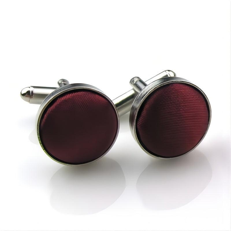 Business Men's Cufflinks Metal Yarn Dyed Cloth Button Round French Cufflink