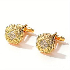Golden Square Cufflinks With Zircon For Men