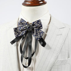 Men's Suit Retro Sapphire Plant Pattern Streamer Tassel Collar Bow Tie