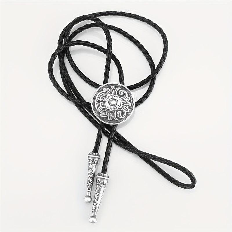 Men's Retro Floral Pattern Bolo Tie Necklace