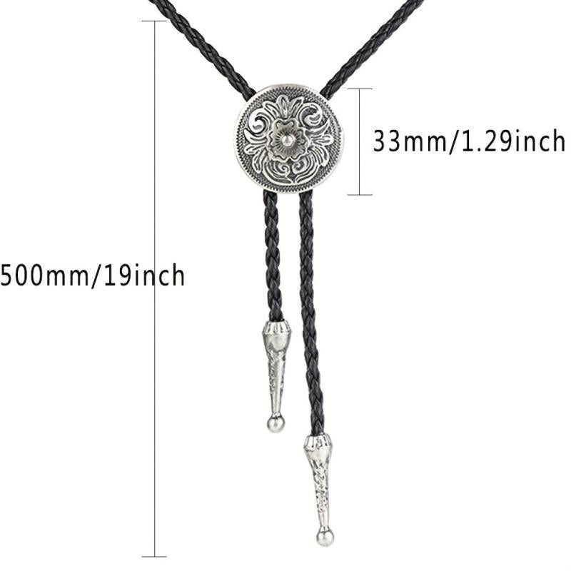 Men's Retro Floral Pattern Bolo Tie Necklace