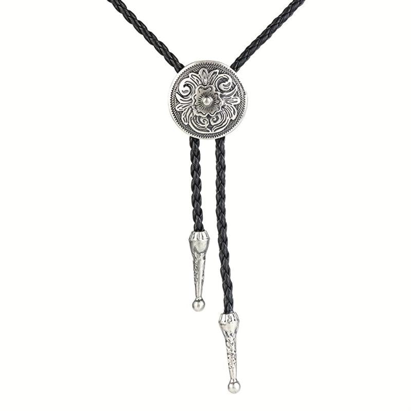 Men's Retro Floral Pattern Bolo Tie Necklace
