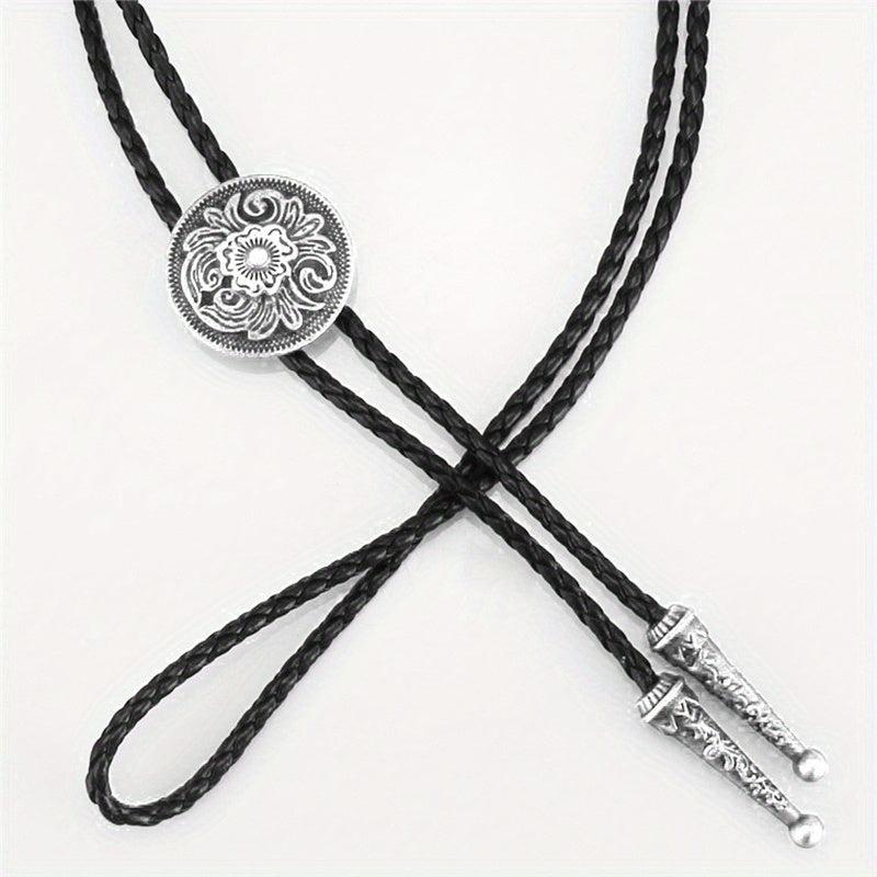 Men's Retro Floral Pattern Bolo Tie Necklace