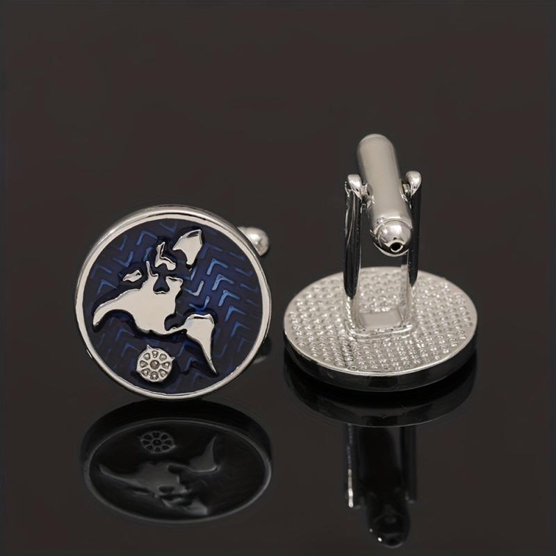 Metal World Map Button Cufflinks Shirt Cufflinks