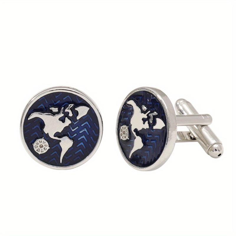 Metal World Map Button Cufflinks Shirt Cufflinks