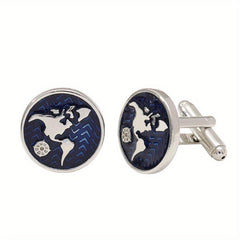 Metal World Map Button Cufflinks Shirt Cufflinks