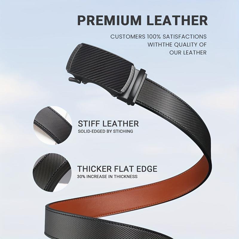 Men's Carbon Fiber Leather Belt with Automatic Buckle