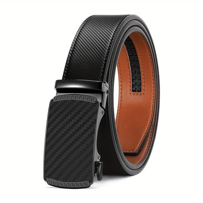 Men's Carbon Fiber Leather Belt with Automatic Buckle