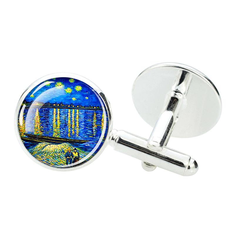 Oil Painting Alloy Cufflinks for Men Shirt Cufflinks Clothing Accessories