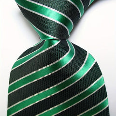 Striped Tie Men's Necktie Set Green JACQUARD WOVEN Men's Tie Necktie