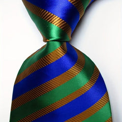 Striped Tie Men's Necktie Set Green JACQUARD WOVEN Men's Tie Necktie