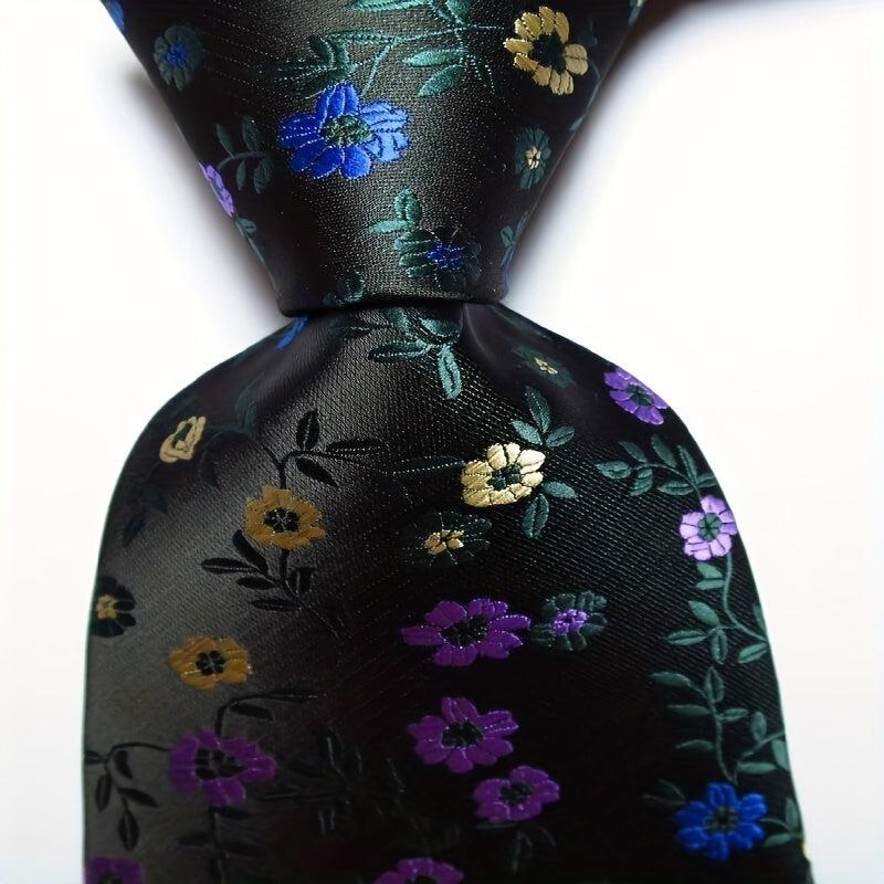 Flower Tie Men's Necktie Set Pink Red Green Jacquard Woven Tie