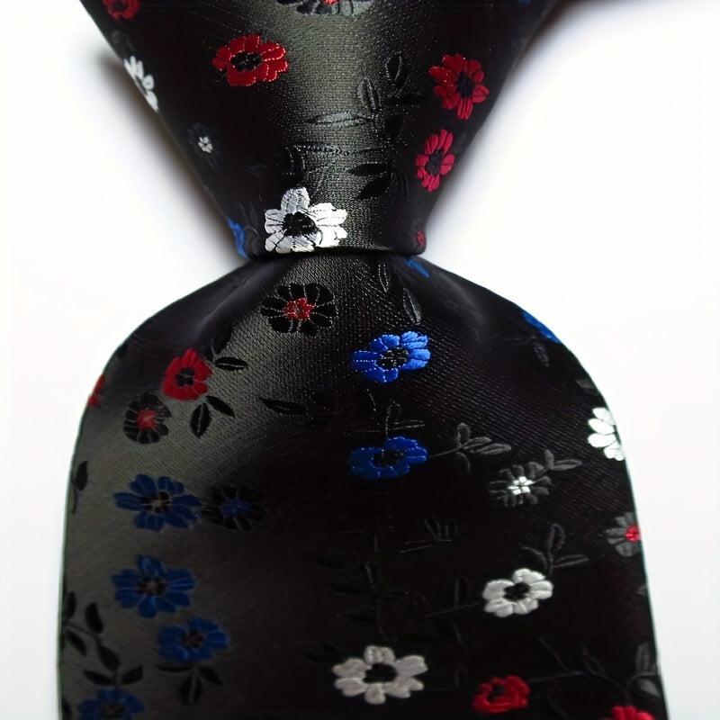 Flower Tie Men's Necktie Set Pink Red Green Jacquard Woven Tie