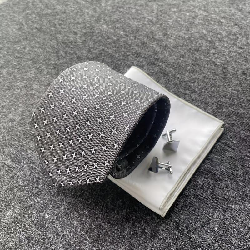 Vintage Gray Tie Pocket Square & Cufflink Set Business Party Wedding