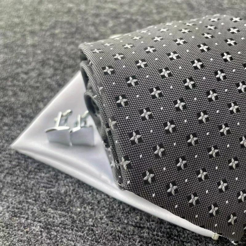 Vintage Gray Tie Pocket Square & Cufflink Set Business Party Wedding