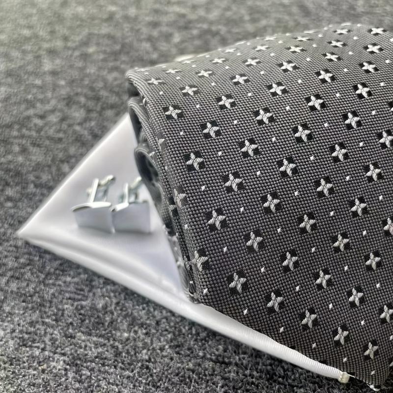 Vintage Gray Tie Pocket Square & Cufflink Set Business Party Wedding