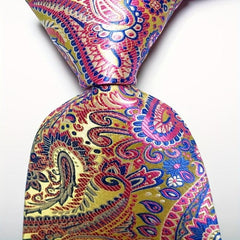 Paisley Tie Golden Pink Red Floral Neckties Business Outfit For Men