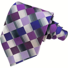 Men's Plaid Tie 1200 Needles Purple Polyester Yarn Classic
