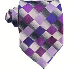 Men's Plaid Tie 1200 Needles Purple Polyester Yarn Classic