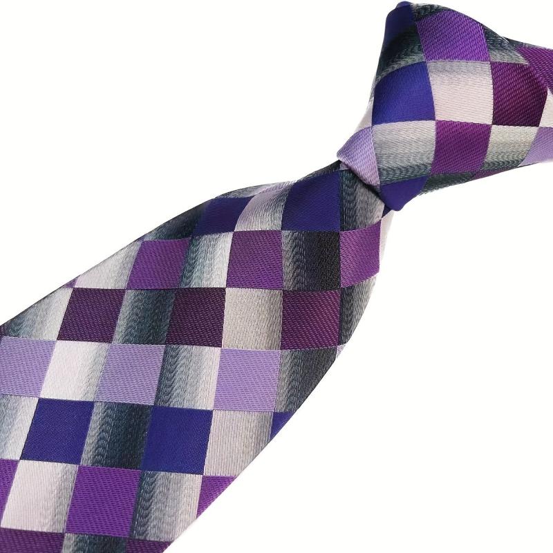 Men's Plaid Tie 1200 Needles Purple Polyester Yarn Classic