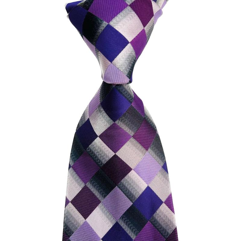 Men's Plaid Tie 1200 Needles Purple Polyester Yarn Classic
