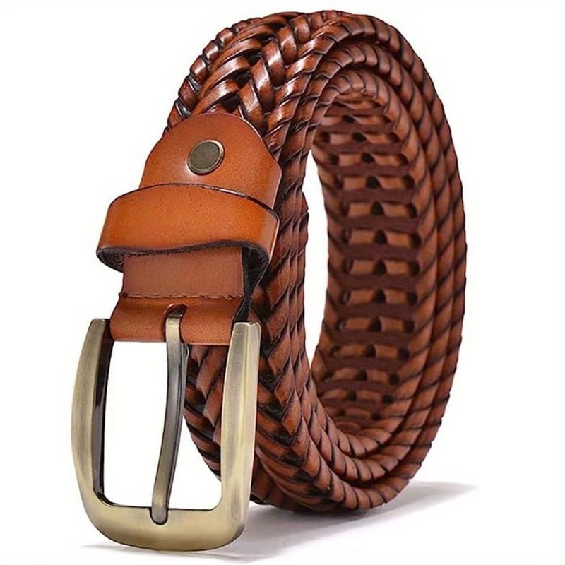 Men's Braided Leather Belt for Casual Jeans Pants