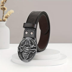 Embossed Leather Belt Retro Casual Western Cowboy Belt for Men