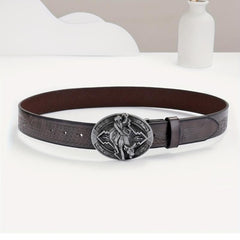 Embossed Leather Belt Retro Casual Western Cowboy Belt for Men