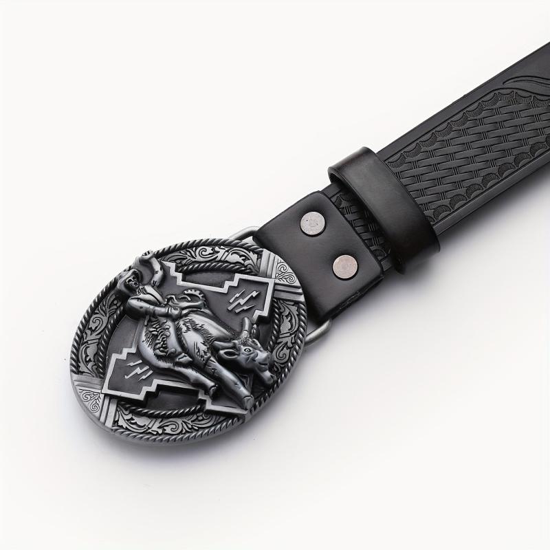 Embossed Leather Belt Retro Casual Western Cowboy Belt for Men
