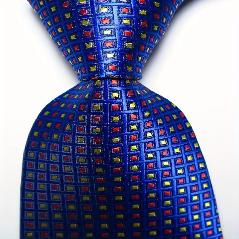 Men's Plaid Dot Jacquard Woven Tie And Rose Red Jacquard Woven Men's Tie Necktie