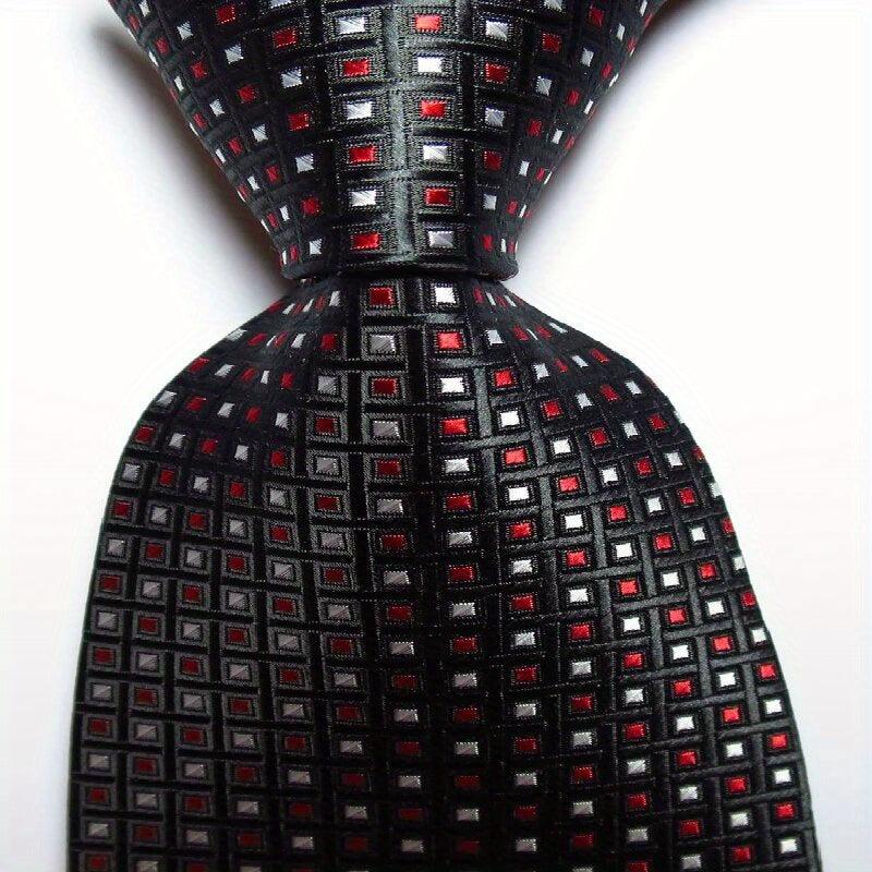 Men's Plaid Dot Jacquard Woven Tie And Rose Red Jacquard Woven Men's Tie Necktie