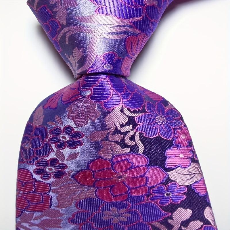 1pc Men's Printed Flower Tie Pink Red Classic Business Wedding Party