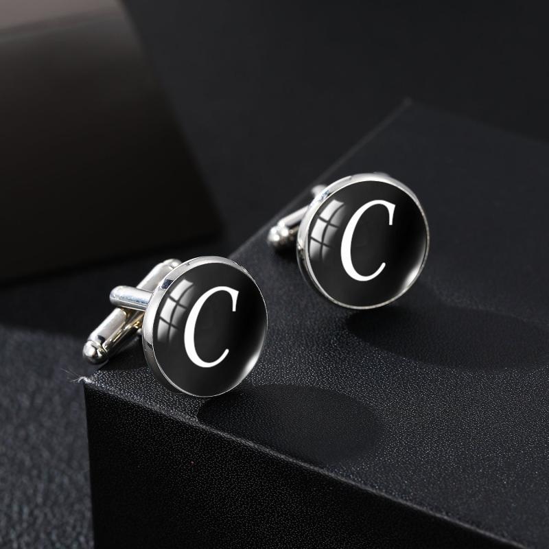 Men's Silver Letter C Cufflinks for Gentlemen's Shirt Wedding