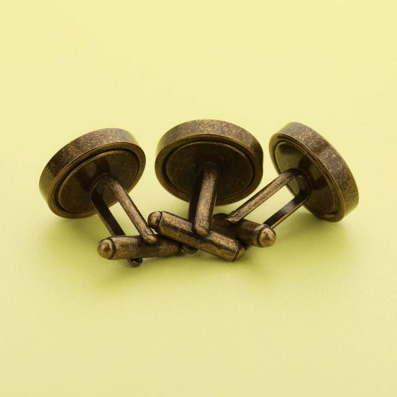 1 Pair Round Photo Cuff Links Settings Antiqued Bronze DIY Bezel Keepsake