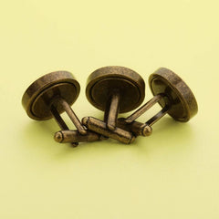 1 Pair Round Photo Cuff Links Settings Antiqued Bronze DIY Bezel Keepsake