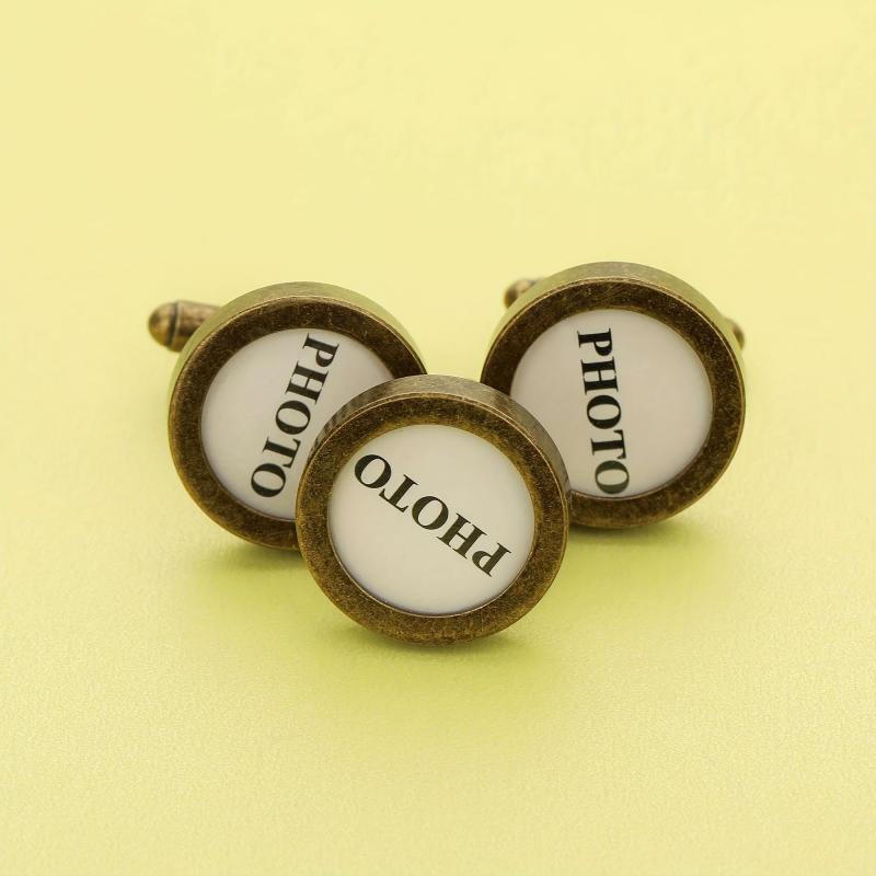 1 Pair Round Photo Cuff Links Settings Antiqued Bronze DIY Bezel Keepsake