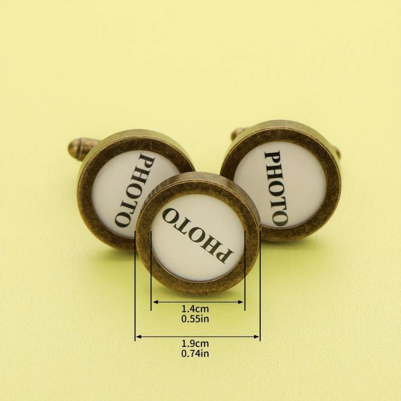 1 Pair Round Photo Cuff Links Settings Antiqued Bronze DIY Bezel Keepsake