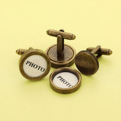 1 Pair Round Photo Cuff Links Settings Antiqued Bronze DIY Bezel Keepsake